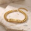 Hebrew Engraved Cuban Link Bracelet Stainless Steel ID Jewelry — styled lifestyle, handmade in Israel