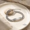 Hebrew Engraved Cuban Link Bracelet Stainless Steel ID Jewelry — additional angle, handmade in Israel