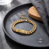 Hebrew Engraved Cuban Link Bracelet Stainless Steel ID Jewelry — top-down view, handmade in Israel