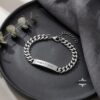 Hebrew Engraved Cuban Link Bracelet Stainless Steel ID Jewelry — close-up detail, handmade in Israel