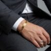 Hebrew Engraved Cuban Link Bracelet Stainless Steel ID Jewelry — styled shot, handmade in Israel