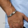 Hebrew Engraved Cuban Link Bracelet Stainless Steel ID Jewelry — natural light shot, handmade in Israel