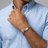 Hebrew Engraved Cuban Link Bracelet Stainless Steel ID Jewelry — warm-tone styled, handmade in Israel