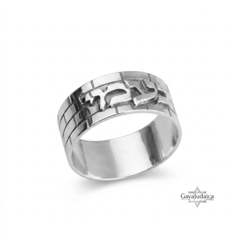 Personalized Hebrew Name Ring — Sterling Silver Jerusalem Wall Band