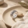 Personalized Hebrew Name Jerusalem Wall Ring — alternate angle, sterling silver finish, handmade Judaica
