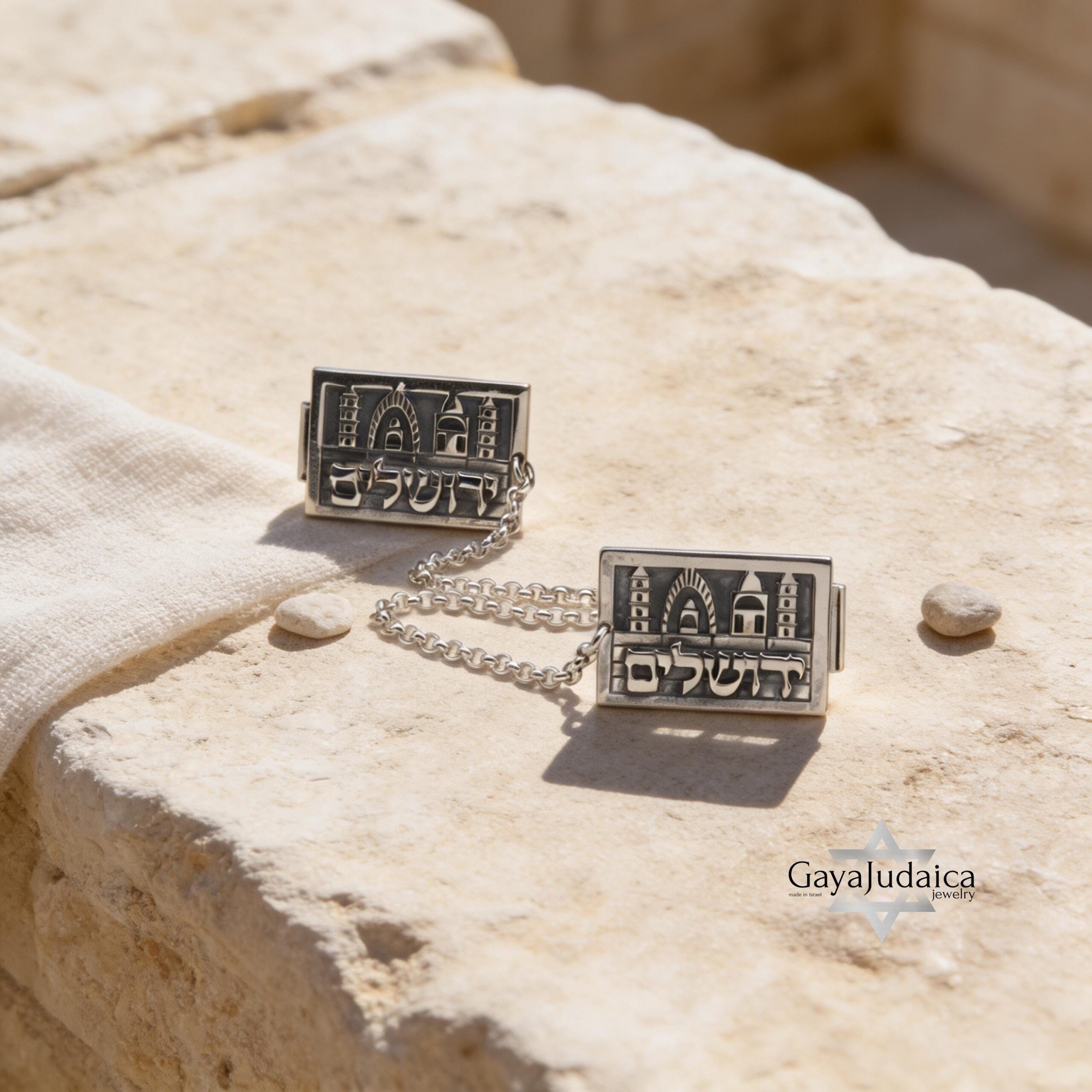 Personalized Jerusalem Tallit Clips — Custom Hebrew Name Prayer Shawl Holder Personalized Jerusalem Tallit Clips — Custom Hebrew Name Prayer Shawl Holder