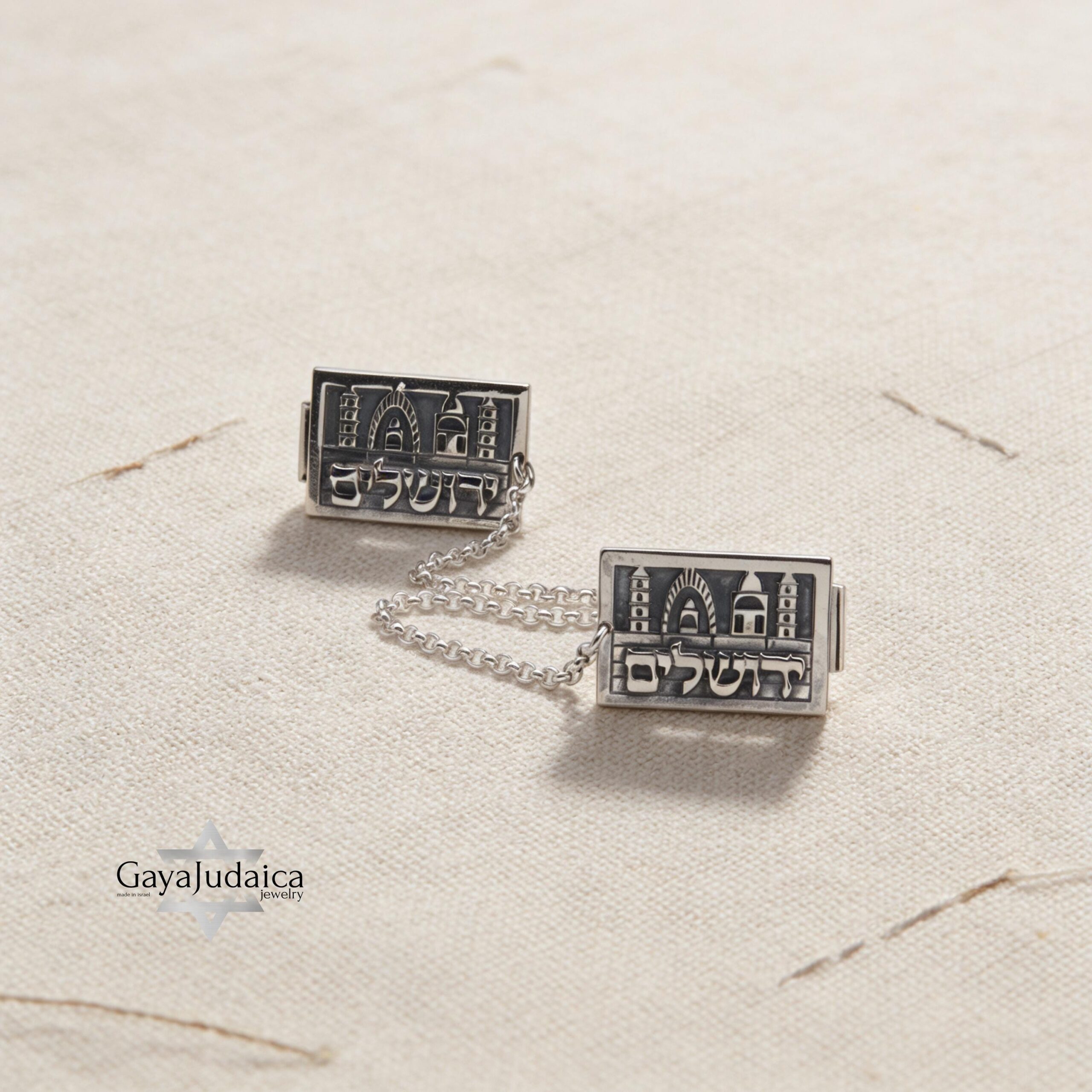 Personalized Jerusalem Tallit Clips — Custom Hebrew Name Prayer Shawl Holder Personalized Jerusalem Tallit Clips — Custom Hebrew Name Prayer Shawl Holder