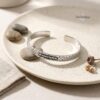 Sterling Silver Jerusalem Wall Cuff Bracelet Engraved — additional angle, handmade in Israel