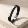 Personalized Leather Bracelet for Men with Engraved Steel Bar — main photo, handmade in Israel
