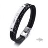 Personalized Leather Bracelet for Men with Engraved Steel Bar — detail view, handmade in Israel