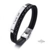 Personalized Leather Bracelet for Men with Engraved Steel Bar — close-up, handmade in Israel