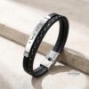 Personalized Leather Bracelet for Men with Engraved Steel Bar — styled lifestyle, handmade in Israel