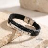 Personalized Leather Bracelet for Men with Engraved Steel Bar — three finishes side by side, handmade in Israel