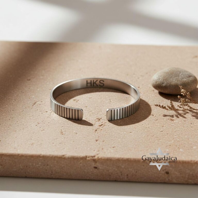 Matte Silver Cuff Bracelet for Men Custom Engraved — main photo, handmade in Israel