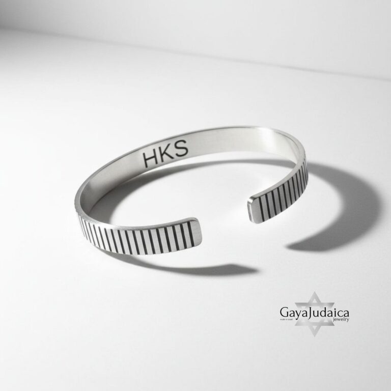 Matte Silver Cuff Bracelet for Men Custom Engraved — detail view, handmade in Israel