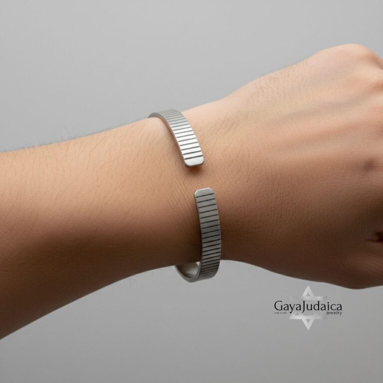 Matte Silver Cuff Bracelet for Men Custom Engraved — natural light shot, handmade in Israel