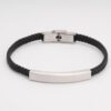 Mens Braided Leather Bracelet Engraved Cuff — detail view, handmade in Israel