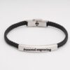 Mens Braided Leather Bracelet Engraved Cuff — close-up, handmade in Israel