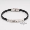 Mens Braided Leather Bracelet Engraved Cuff — styled lifestyle, handmade in Israel