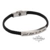 Mens Braided Leather Bracelet Engraved Cuff — additional angle, handmade in Israel