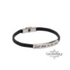 Mens Braided Leather Bracelet Engraved Cuff — top-down view, handmade in Israel