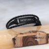 Personalized Mens Braided Leather Bracelet Engraved Nameplate — main photo, handmade in Israel