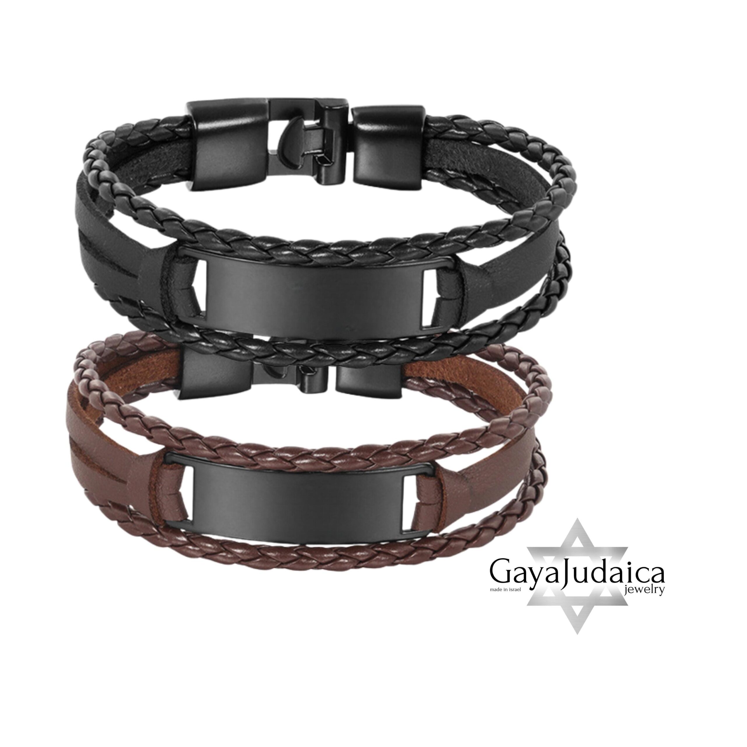 Personalized Men's Braided Leather Bracelet — Engraved Stainless Steel Nameplate Personalized Men's Braided Leather Bracelet — Engraved Stainless Steel Nameplate