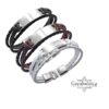 Personalized Mens Braided Leather Bracelet Engraved Nameplate — close-up detail, handmade in Israel