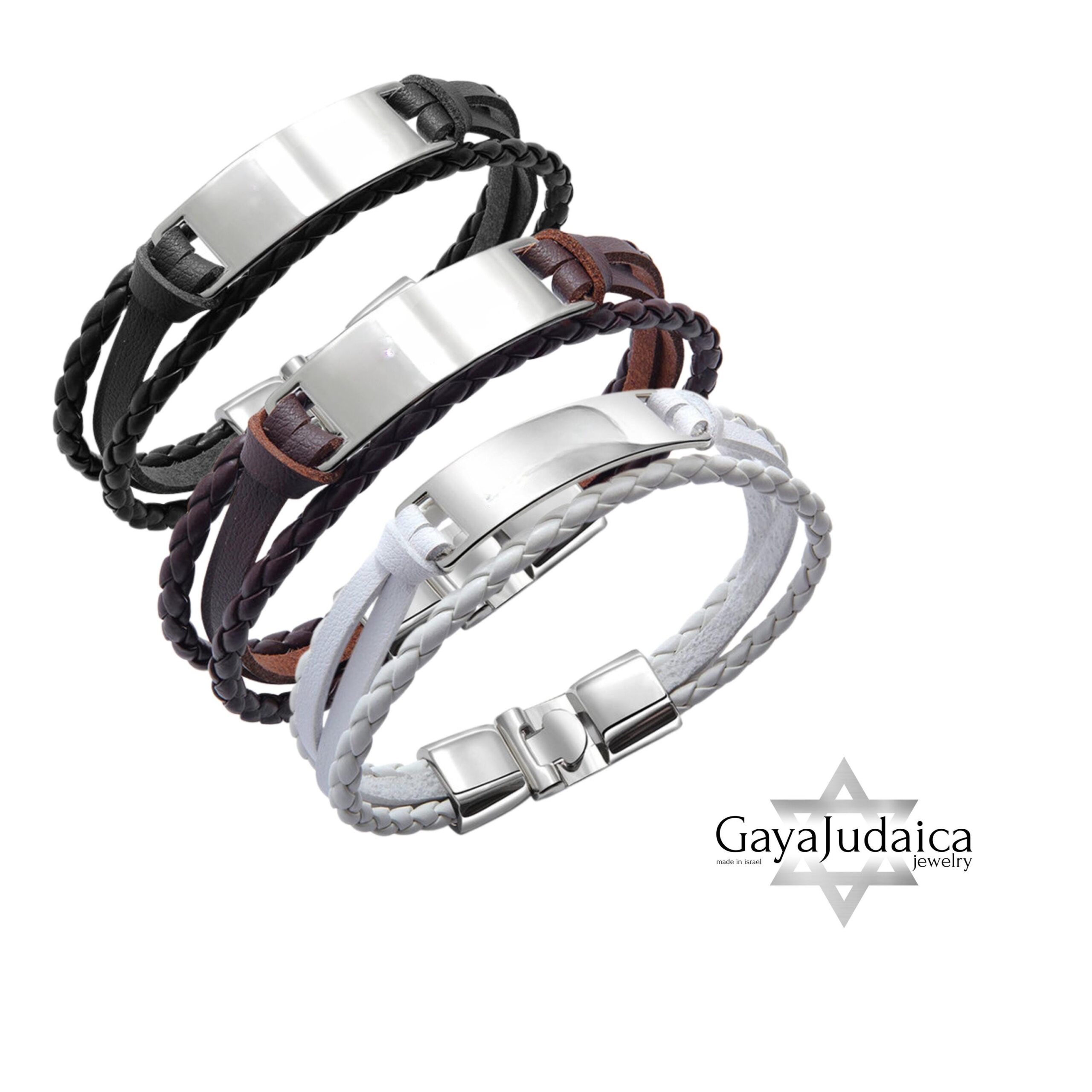 Personalized Men's Braided Leather Bracelet — Engraved Stainless Steel Nameplate Personalized Men's Braided Leather Bracelet — Engraved Stainless Steel Nameplate