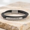 Personalized Mens Stainless Steel Bracelet with Engraved Bar — main photo, handmade in Israel