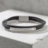 Personalized Mens Stainless Steel Bracelet with Engraved Bar — alternate angle, handmade in Israel
