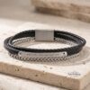 Personalized Mens Stainless Steel Bracelet with Engraved Bar — styled lifestyle, handmade in Israel