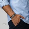 Personalized Mens Stainless Steel Bracelet with Engraved Bar — additional angle, handmade in Israel