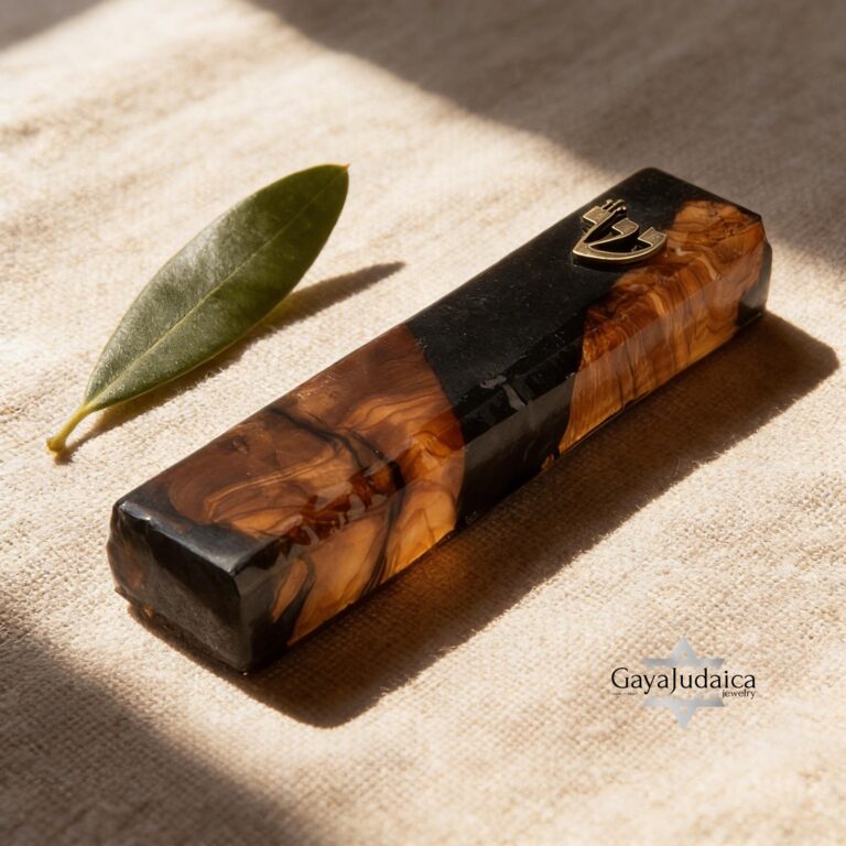 Olive Wood Mezuzah Case Black Epoxy — main photo, handmade in Israel