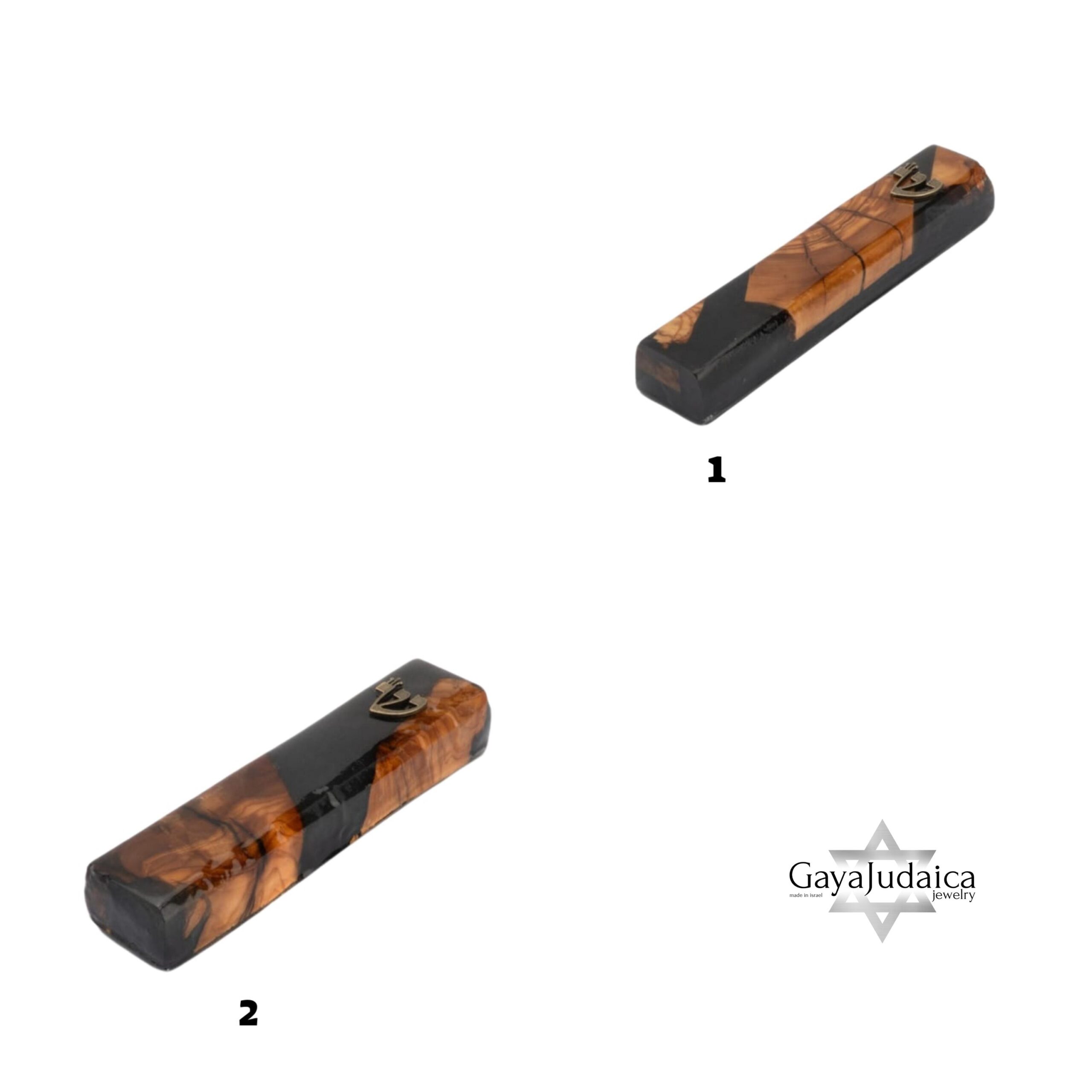 Handmade Olive Wood Mezuzah — Black Epoxy, Modern Judaica Handmade Olive Wood Mezuzah — Black Epoxy, Modern Judaica