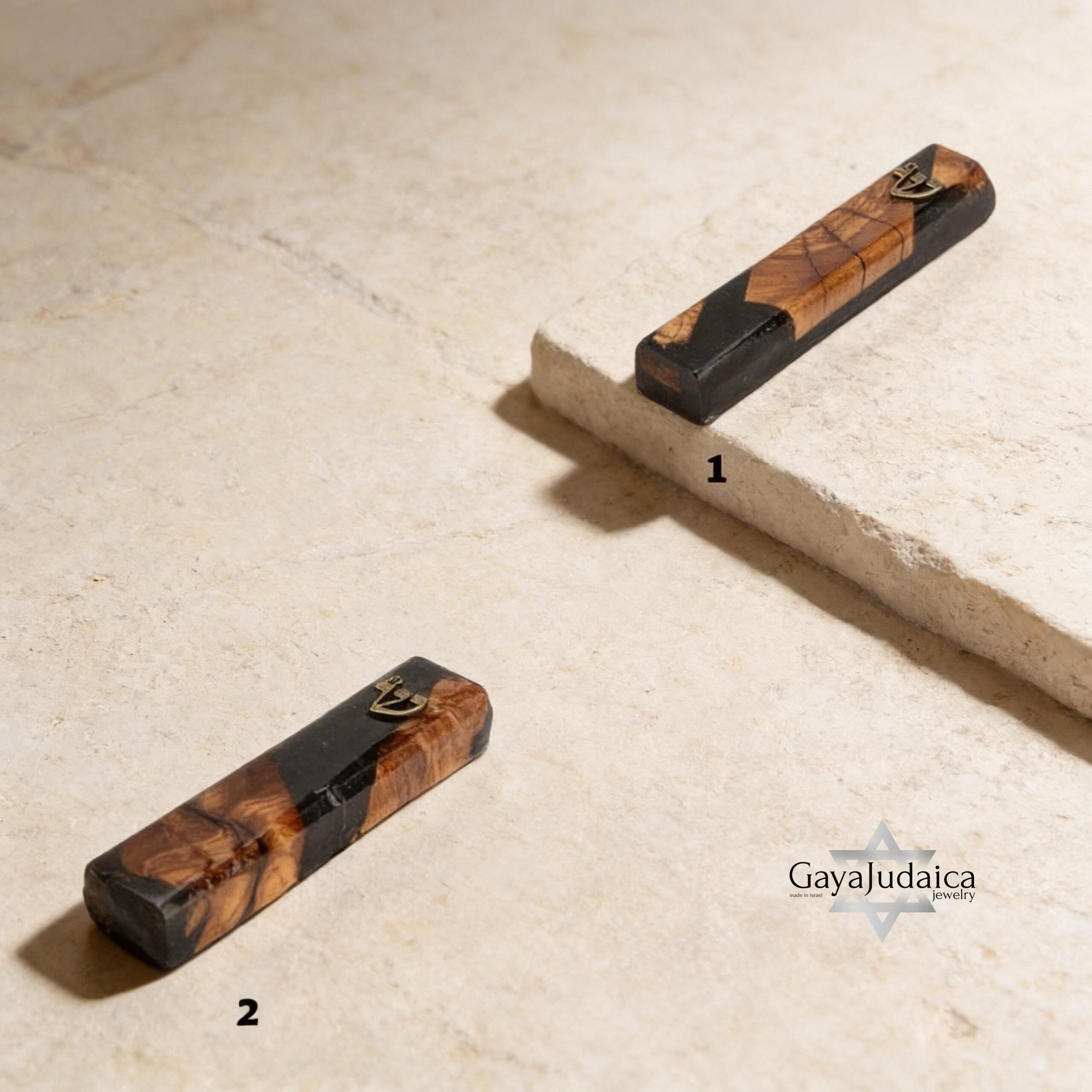 Handmade Olive Wood Mezuzah — Black Epoxy, Modern Judaica Handmade Olive Wood Mezuzah — Black Epoxy, Modern Judaica