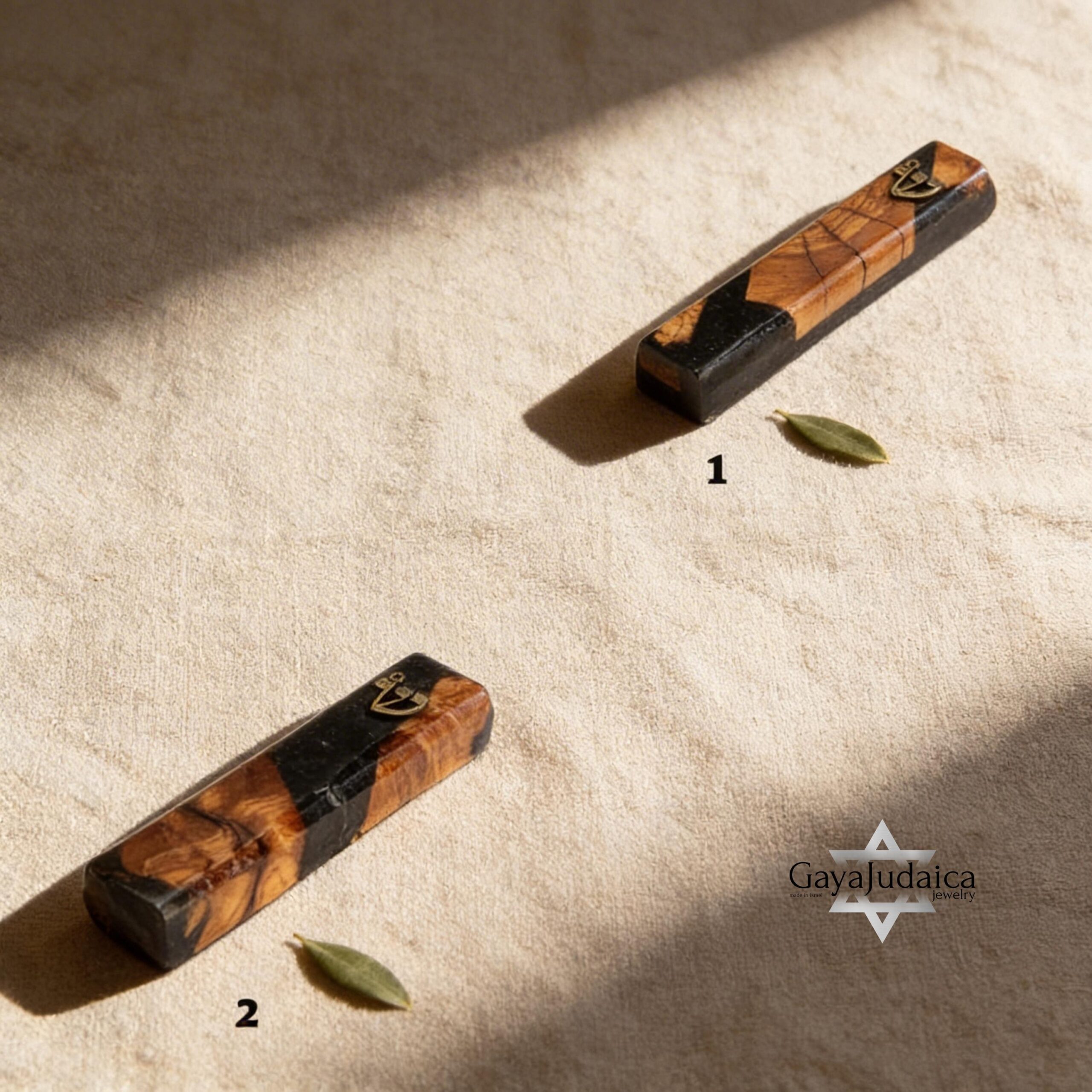 Handmade Olive Wood Mezuzah — Black Epoxy, Modern Judaica Handmade Olive Wood Mezuzah — Black Epoxy, Modern Judaica