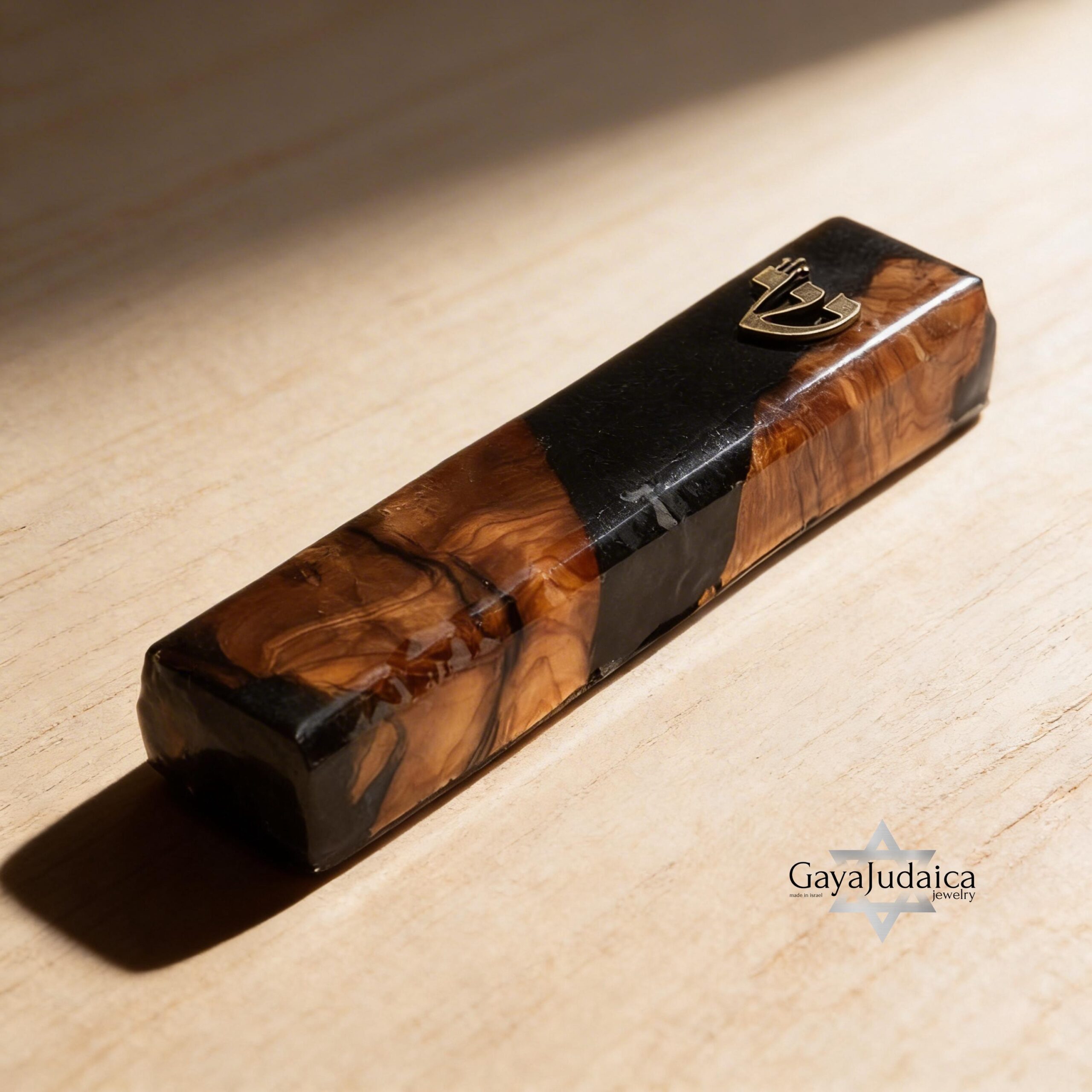 Handmade Olive Wood Mezuzah — Black Epoxy, Modern Judaica Handmade Olive Wood Mezuzah — Black Epoxy, Modern Judaica
