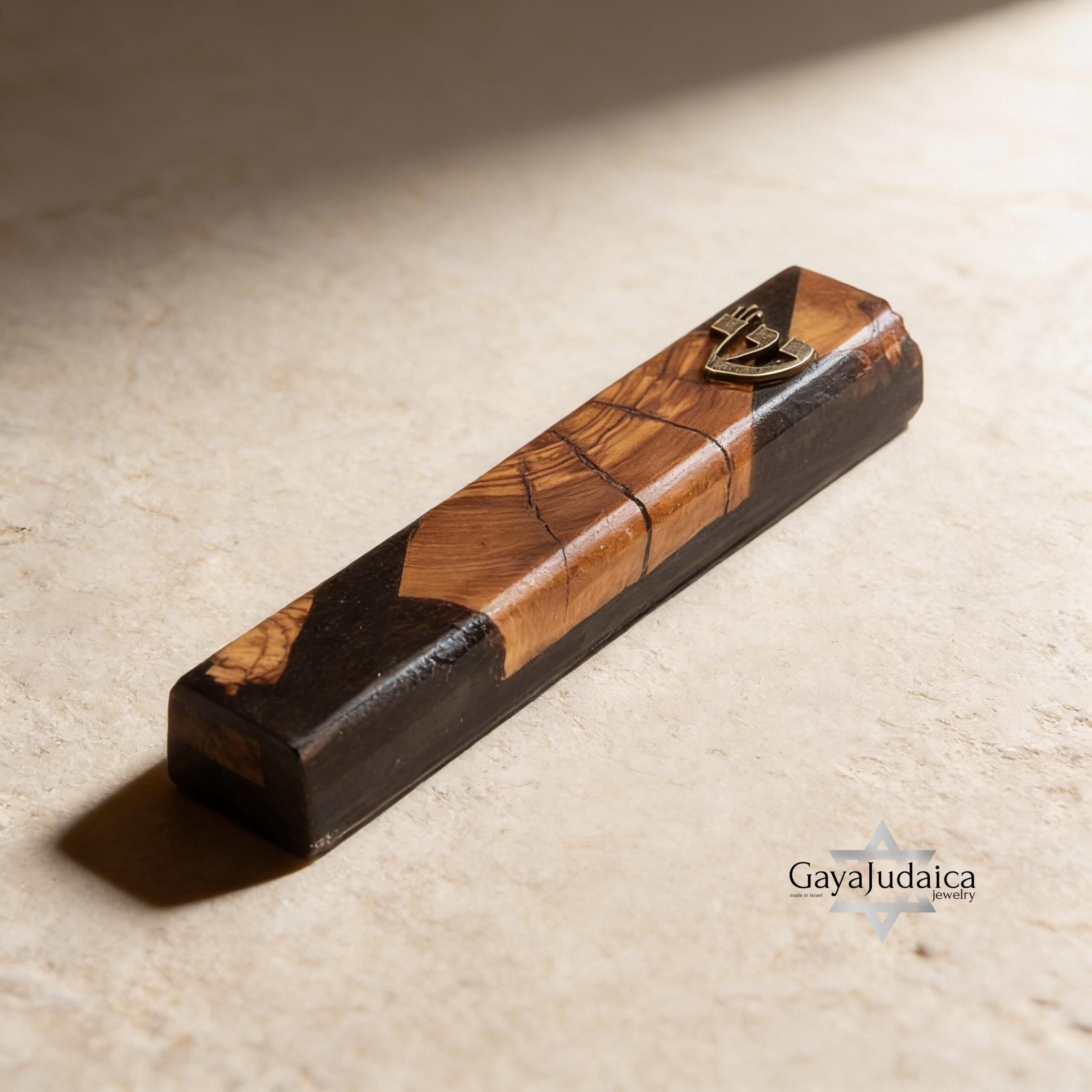 Handmade Olive Wood Mezuzah — Black Epoxy, Modern Judaica Handmade Olive Wood Mezuzah — Black Epoxy, Modern Judaica
