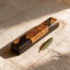 Olive Wood Mezuzah Case Black Epoxy — close-up detail, handmade in Israel