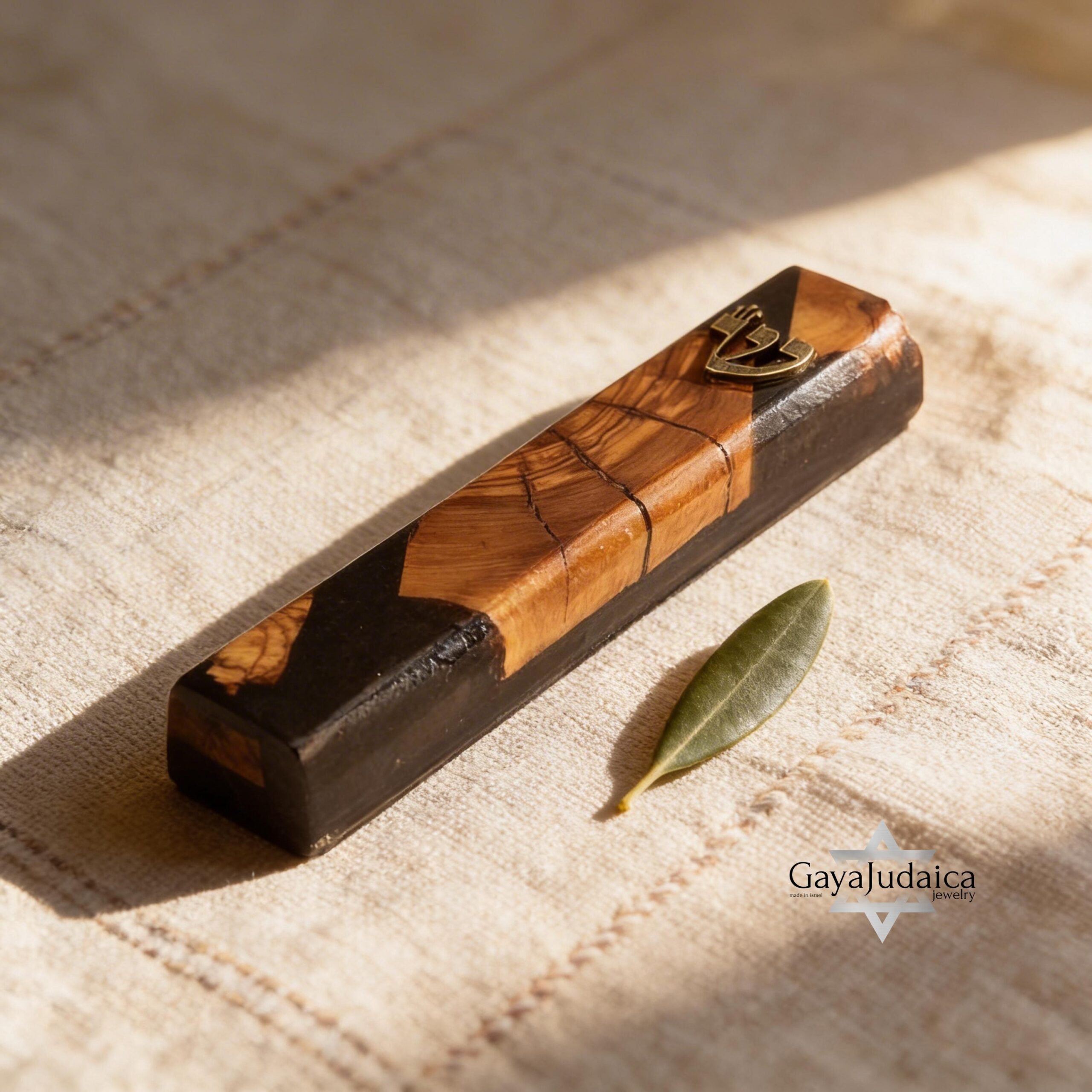 Handmade Olive Wood Mezuzah — Black Epoxy, Modern Judaica Handmade Olive Wood Mezuzah — Black Epoxy, Modern Judaica