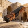 Olive Wood Mezuzah Case Black Epoxy — staged view, handmade in Israel
