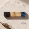 Olive Wood Mezuzah Case Blue and Black Epoxy — main photo, handmade in Israel