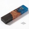Olive Wood Mezuzah Case Blue and Black Epoxy — detail view, handmade in Israel