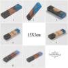 Olive Wood Mezuzah Case Blue and Black Epoxy — close-up detail, handmade in Israel