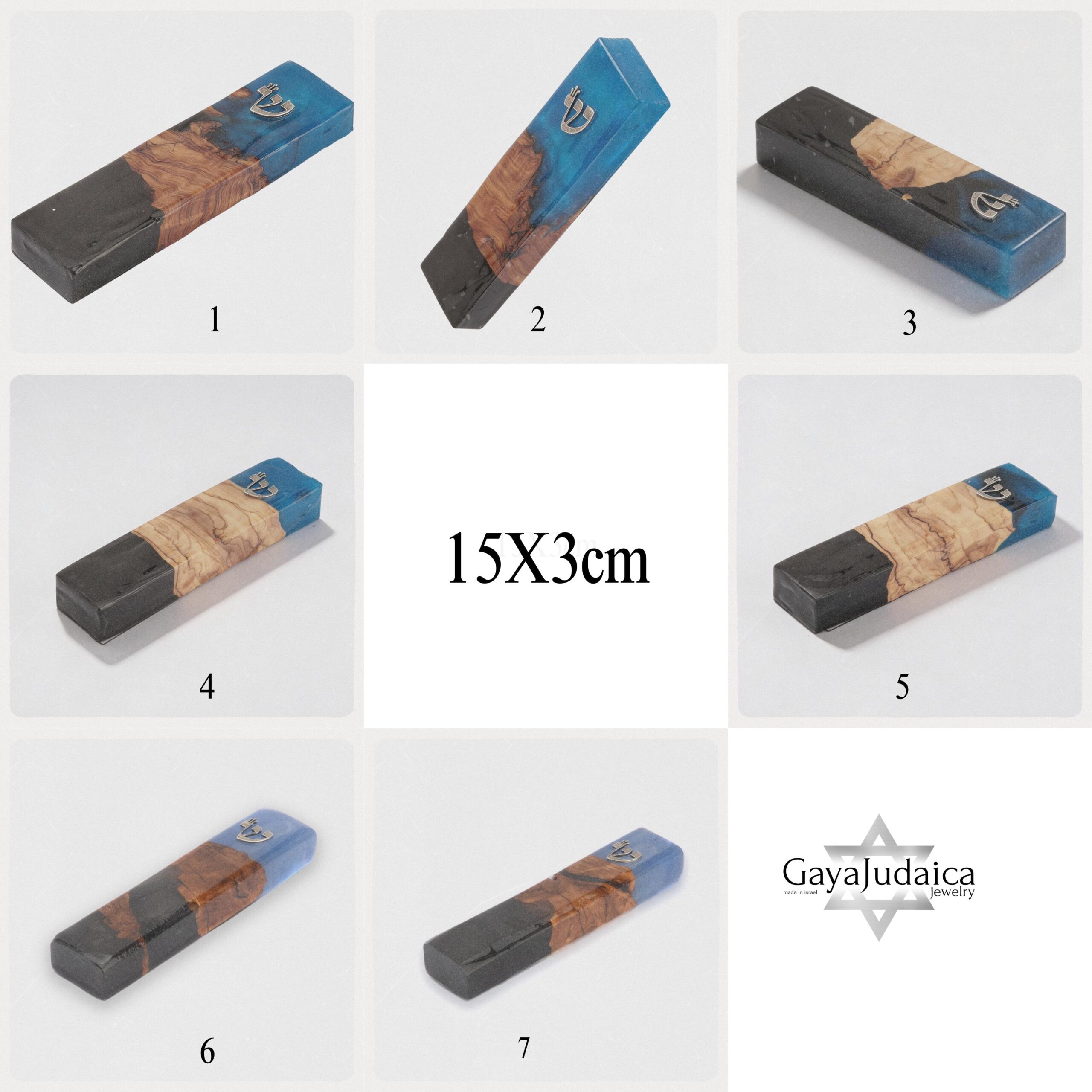 Handmade Olive Wood Mezuzah — Blue & Black Epoxy, Modern Judaica Handmade Olive Wood Mezuzah — Blue & Black Epoxy, Modern Judaica