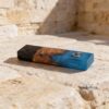 Olive Wood Mezuzah Case Blue and Black Epoxy — plate composition, handmade in Israel