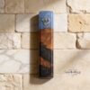 Olive Wood Mezuzah Case Blue and Black Epoxy — gift box presentation, handmade in Israel