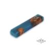 Olive Wood Mezuzah Case with Blue Epoxy — detail view, handmade in Israel