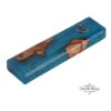 Olive Wood Mezuzah Case with Blue Epoxy — close-up, handmade in Israel